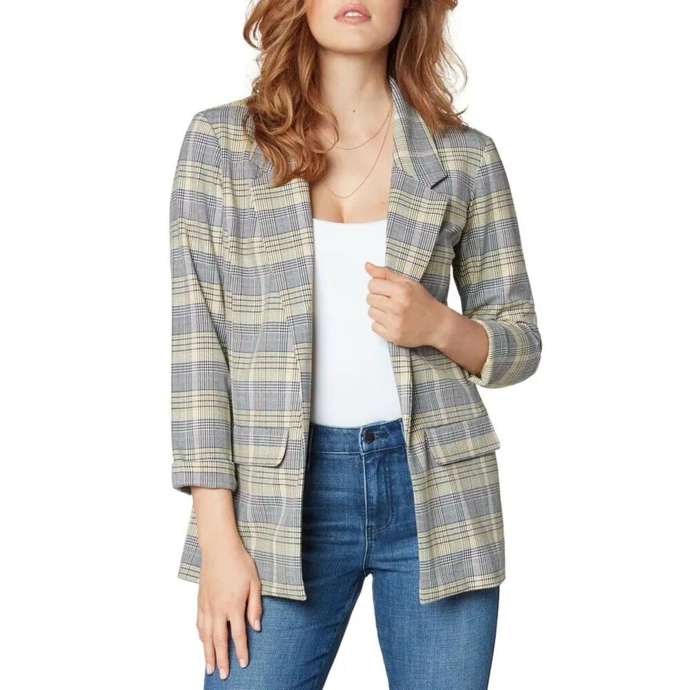 Liverpool LA Womens Boyfriend Blazer Plus 2X Princess Darts Yellow Multi Plaid